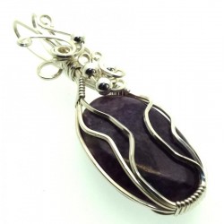 Charoite Gemstone Sterling Silver Wire Wrapped Pendant 15