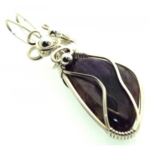 Charoite Gemstone Sterling Silver Wire Wrapped Pendant 16