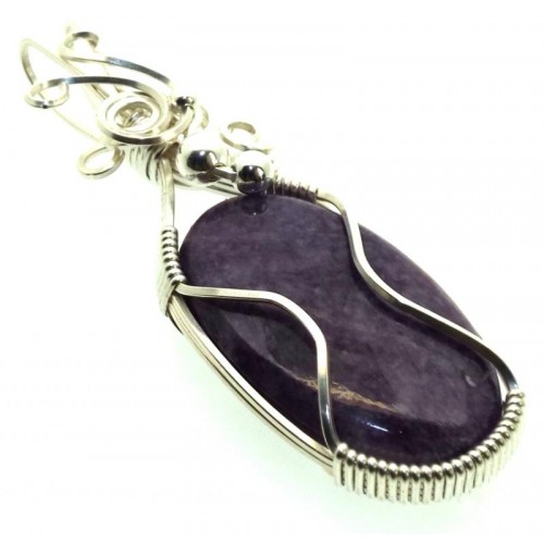 Charoite Gemstone Sterling Silver Wire Wrapped Pendant 17