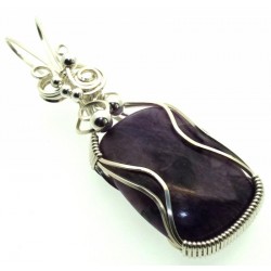 Charoite Gemstone Sterling Silver Wire Wrapped Pendant 18