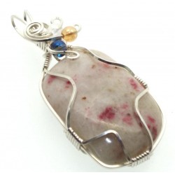 Cinnabar in Quartz Silver Plated Wire Wrapped Pendant 01