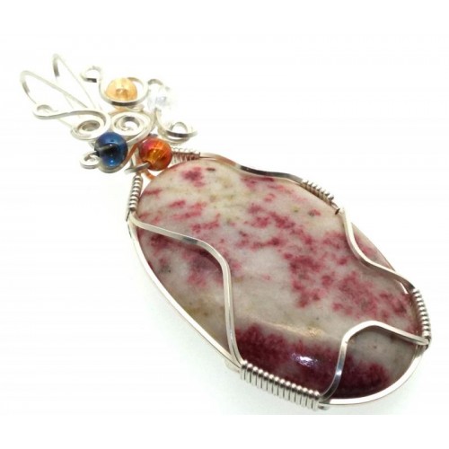 Cinnabar in Quartz Silver Plated Wire Wrapped Pendant 02