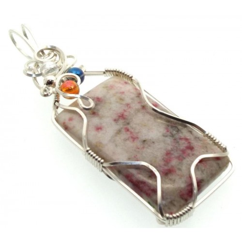 Cinnabar in Quartz Silver Plated Wire Wrapped Pendant 04