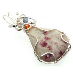 Cinnabar in Quartz Silver Plated Wire Wrapped Pendant 05