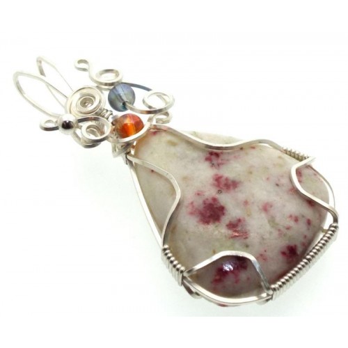 Cinnabar in Quartz Silver Plated Wire Wrapped Pendant 05