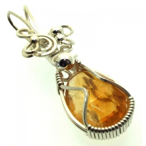 Brazilian Citrine Sterling Silver Wire Wrapped Pendant 01