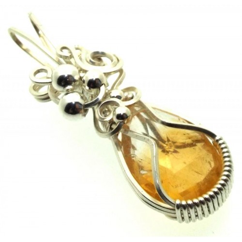 Brazilian Citrine Sterling Silver Wire Wrapped Pendant 02