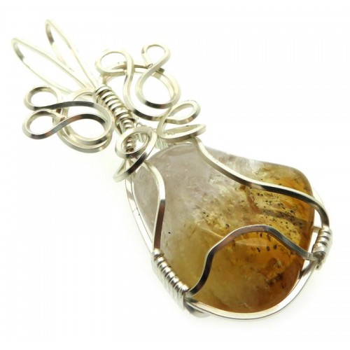 Brandy Citrine Silver Plated Wire Wrapped Pendant 06