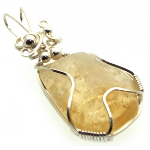 Citrine Silver Plated Wire Wrapped Pendant 07