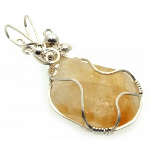 Citrine Silver Plated Wire Wrapped Pendant 03