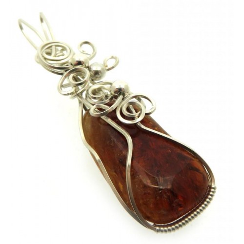 Brandy Citrine Sterling Silver Wire Wrapped Pendant 09