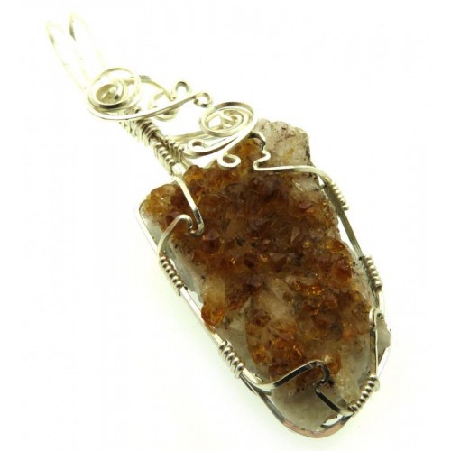 Citrine Cluster Silver Plated Wire Wrapped Pendant 10