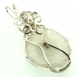 Solar Quartz Gemstone Silver Plated Wire Wrapped Pendant 02