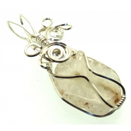 Solar Quartz Gemstone Silver Plated Wire Wrapped Pendant 03