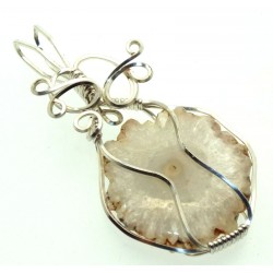 Solar Quartz Gemstone Silver Plated Wire Wrapped Pendant 04