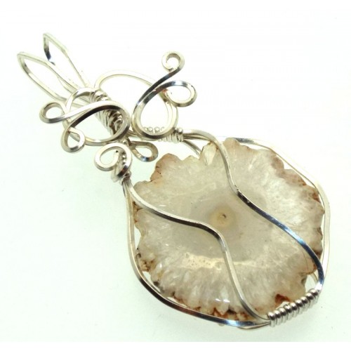 Solar Quartz Gemstone Silver Plated Wire Wrapped Pendant 04