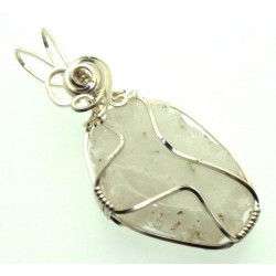 Solar Quartz Gemstone Silver Plated Wire Wrapped Pendant 05