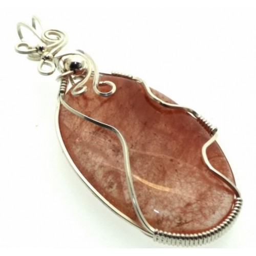 Copper Rutilated Quartz Sterling Silver Wire Wrapped Pendant 02