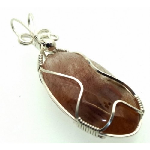 Copper Rutilated Quartz Sterling Silver Wire Wrapped Pendant 04