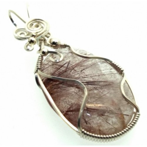 Copper Rutilated Quartz Sterling Silver Wire Wrapped Pendant 05