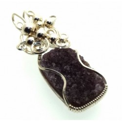 Amethyst Druzy Sterling Silver Wrapped Pendant 01