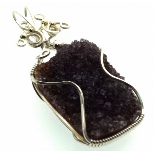 Amethyst Druzy Sterling Silver Wrapped Pendant 03