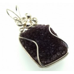 Amethyst Druzy Sterling Silver Wrapped Pendant 04