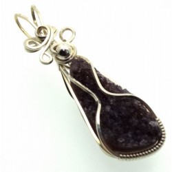 Amethyst Druzy Sterling Silver Wrapped Pendant 05