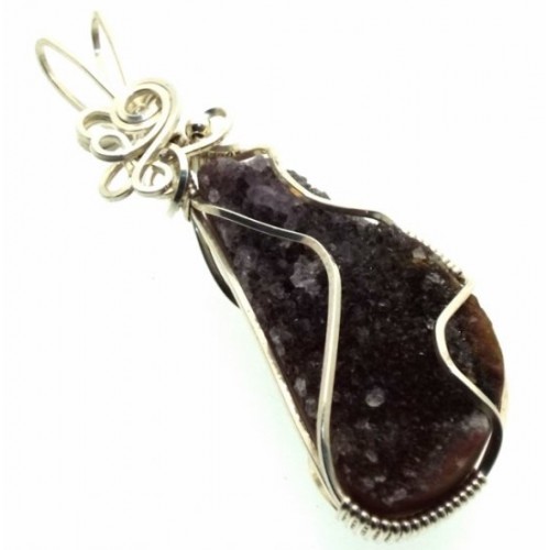 Amethyst Druzy Sterling Silver Wrapped Pendant 06