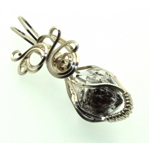 Herkimer Diamond Gemstone Silver Plated Wire Wrapped Pendant 06