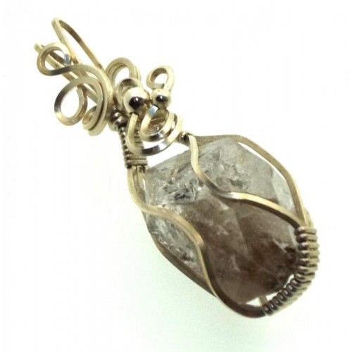 Herkimer Diamond Gemstone Silver Plated Wire Wrapped Pendant 08