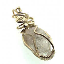 Herkimer Diamond Gemstone Silver Plated Wire Wrapped Pendant 09