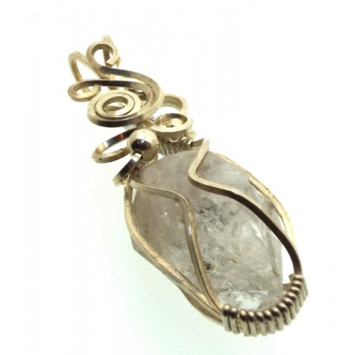 Herkimer Diamond Gemstone Silver Plated Wire Wrapped Pendant 09