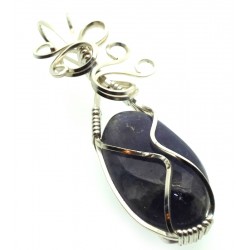 Iolite Gemstone Silver Plated Wire Wrapped Pendant 02