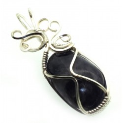 Iolite Gemstone Silver Plated Wire Wrapped Pendant 03