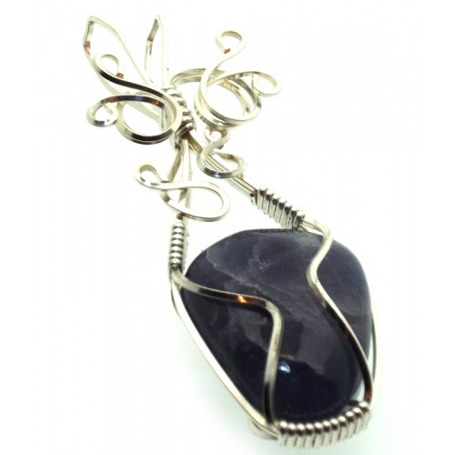 Iolite Gemstone Silver Plated Wire Wrapped Pendant 04