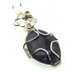 Iolite Gemstone Silver Plated Wire Wrapped Pendant 05