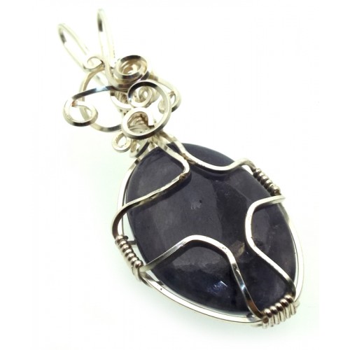 Iolite Gemstone Silver Plated Wire Wrapped Pendant 05