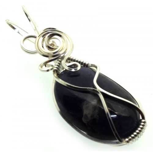 Iolite Gemstone Silver Plated Wire Wrapped Pendant 06