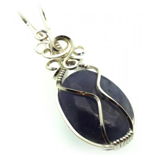 Iolite Gemstone Silver Plated Wire Wrapped Pendant 07