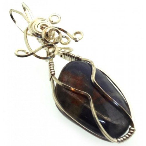 Iolite Gemstone Silver Plated Wire Wrapped Pendant 08