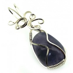 Iolite Gemstone Silver Plated Wire Wrapped Pendant 09