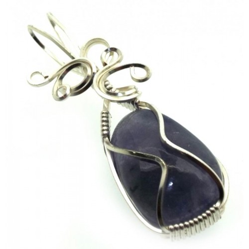 Iolite Gemstone Silver Plated Wire Wrapped Pendant 09
