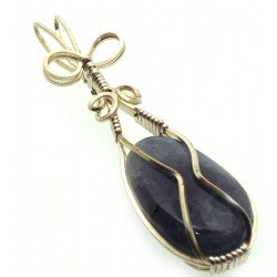 Iolite Gemstone Silver Plated Wire Wrapped Pendant 10