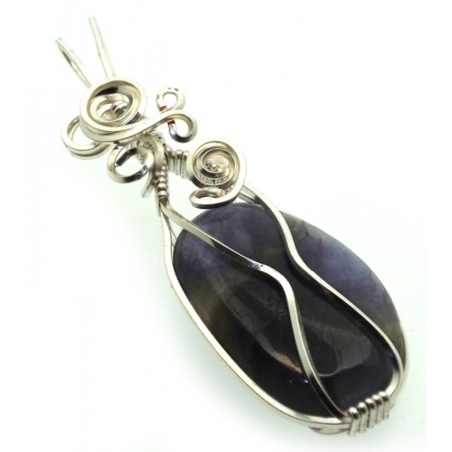Iolite Gemstone Silver Plated Wire Wrapped Pendant 11