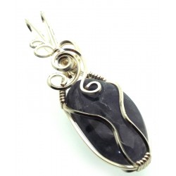 Iolite Gemstone Silver Plated Wire Wrapped Pendant 12