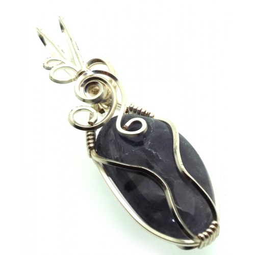 Iolite Gemstone Silver Plated Wire Wrapped Pendant 12