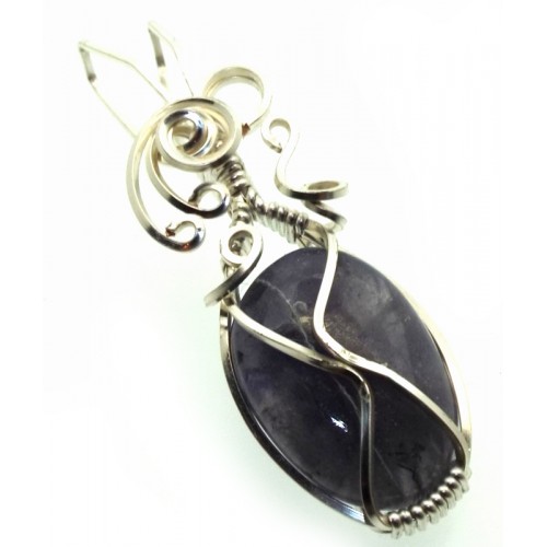 Iolite Gemstone Silver Plated Wire Wrapped Pendant 13