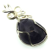 Iolite Gemstone Silver Plated Wire Wrapped Pendant 14