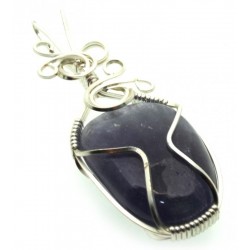 Iolite Gemstone Silver Plated Wire Wrapped Pendant 15
